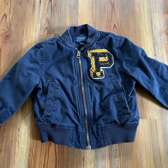Polo Ralph Lauren Boys 2T Varsity Jacket Navy Blue Letterman "P" Patch Full Zip - Picture 7 of 8
